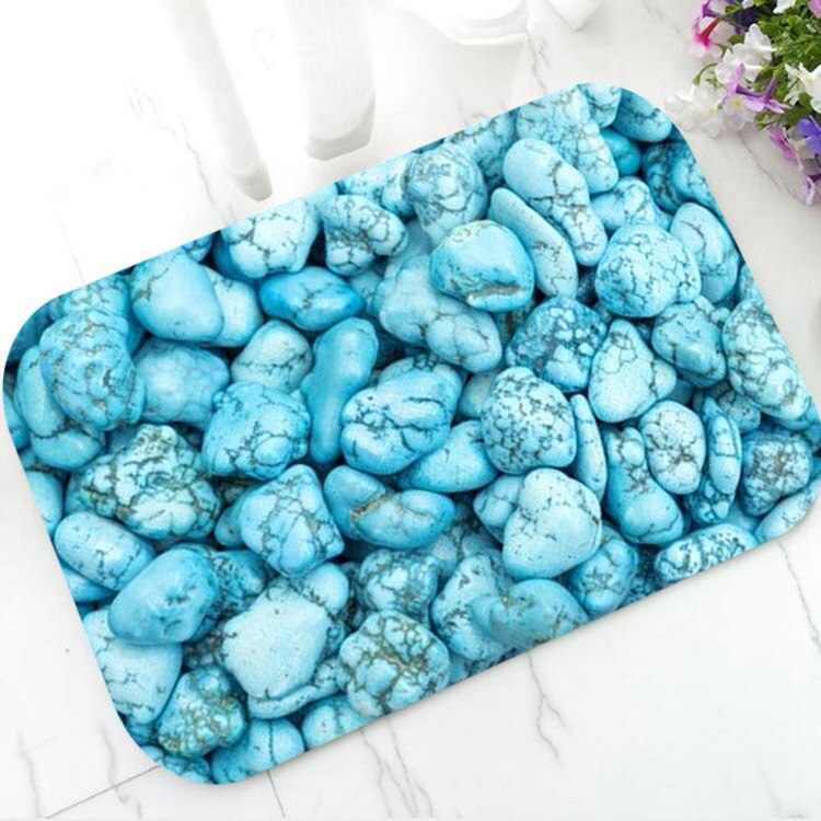 Abstract Turquoise Painting Bath Mat Mint Blue Turquoise Stones Marble Ice Waves Rug Carpet Anti Slip Rubber Doormat: Stones / 50cmx80cm