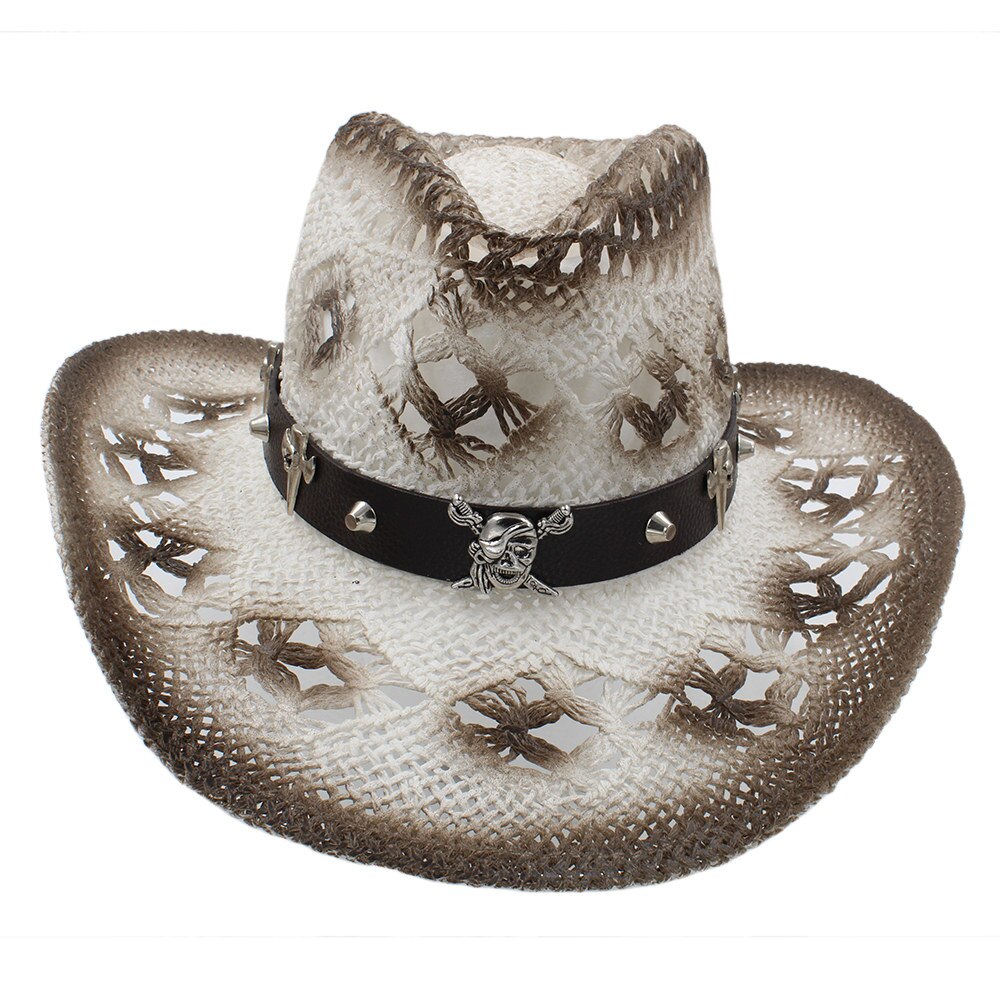 Sombrero de paja 100% para mujer y hombre, Sombrero de cowboy del oeste con banda a la , Sombrero tejido hecho a mano para señora, caballero, playa, sol, talla 58CM: Default Title