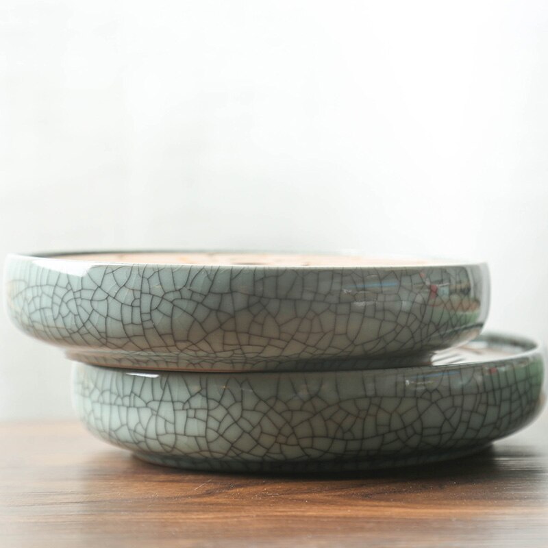 Longquan celadon te sæt lille tebakke keramik + bambus vand opbevaring te bord te simpel runde tallerken tallerken
