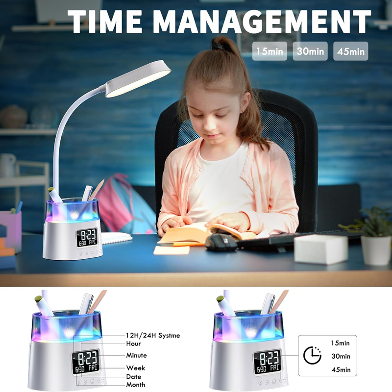 Schreibtischlampe mit stifthalter, stimmungsvolles nachtlicht in verschiedenen farben, leselampe mit schwanenhals, rgb-nachtlicht/schreibtischlampe