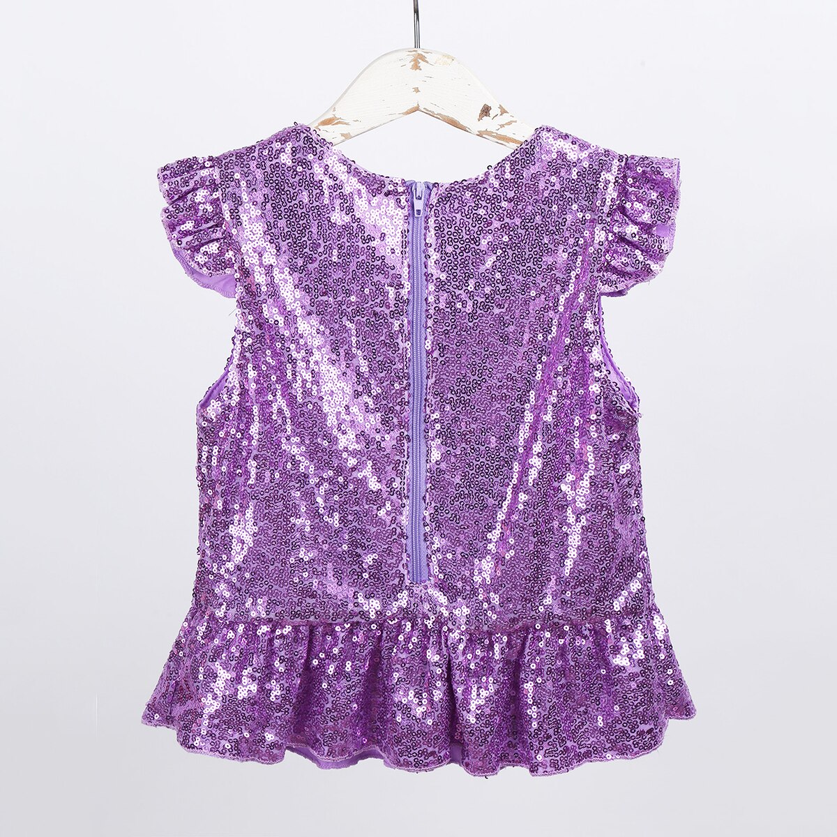 Hauts en prune pour filles, Costume sirène, avec paillettes scintillantes à manches courtes, hauts de fête d'anniversaire carnaval, Costume de Jazz et de danse