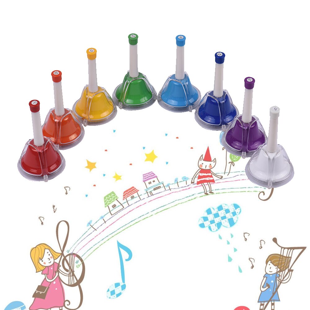 Ammoon 8 Note Diatonische Metalen Bel Kleurrijke Handbel Hand Percussie Bell Kit Musical Speelgoed Voor Kids Kinderen Voor Leren Onderwijs