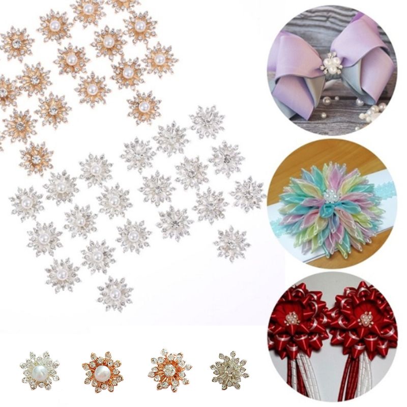 10 st / set 17mm strass faux pärla snöflinga knappar flatback hårnål dekoration diy hantverk kläder sömnadstillbehör
