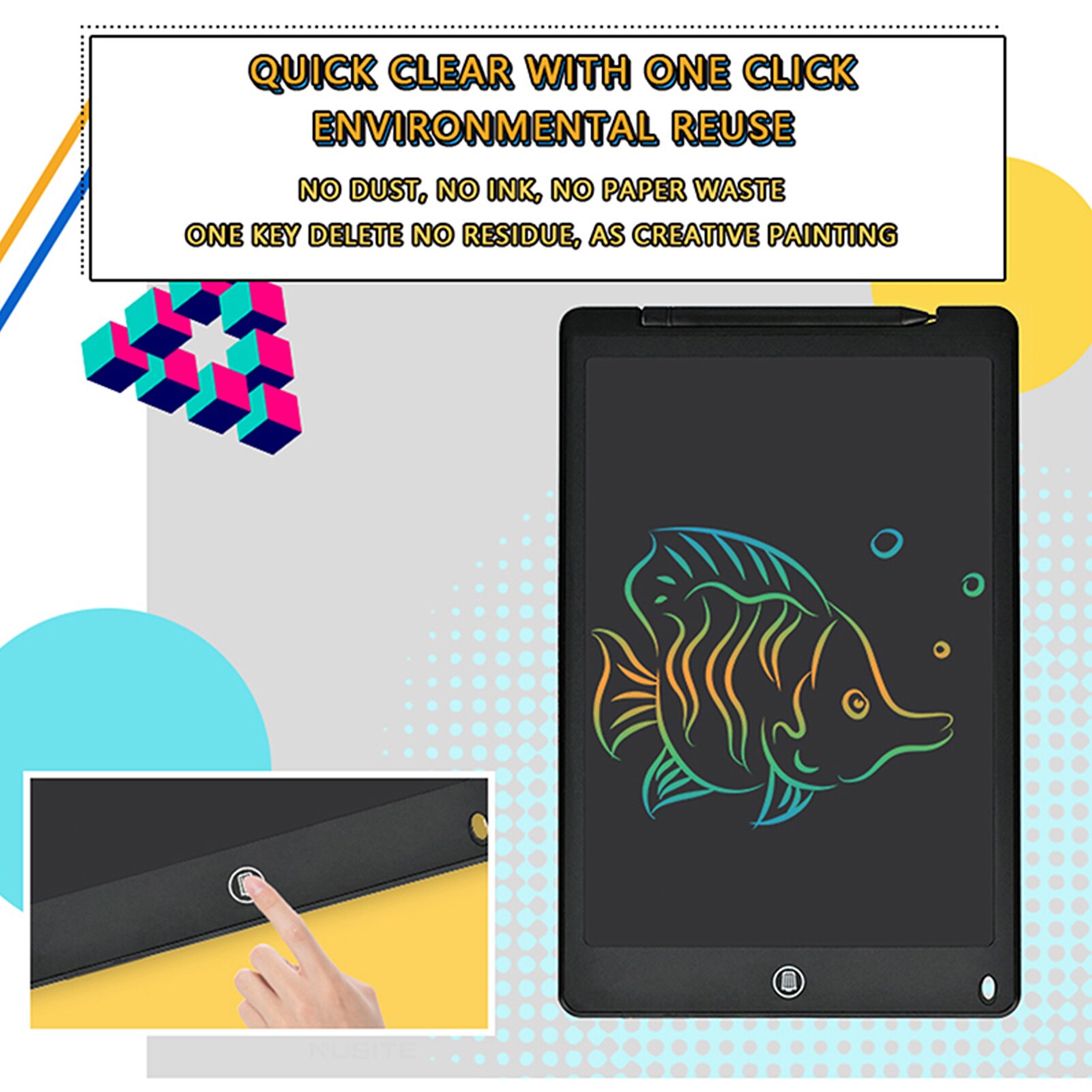 LCD Writing Tablet 12 Inch Color Screen with Stylus Drawing Writing Taking Notes Leaving Messages for Toddlers Boys Girls