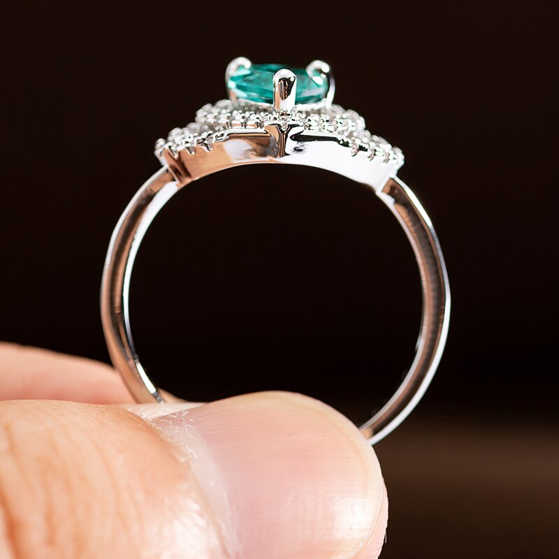 Crystal green zircon heart Shaped Wedding Rings For Women Rose Gold Engagement Rings Jewelry