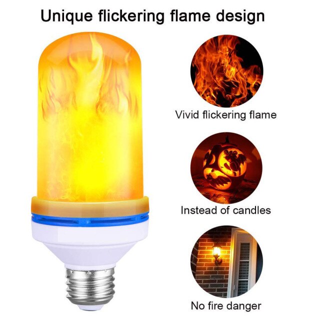 Ampoule Led effet de flamme, 6w, E26/e27, 85-265v, 4 Modes d'éclairage, lumière du feu, émulation scintillante, décor, lampe, nouveauté: Yellow