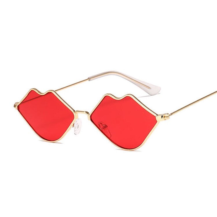 Small Frame Sunglasses Women Retro Lips Mirror Metal Sun Glasses Female Vintage Brand Lunette De Soleil Femme: GoldRed