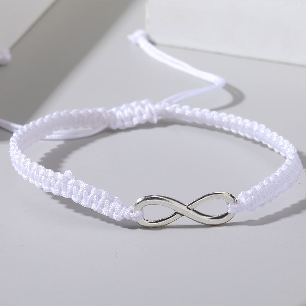 Pulsera de la suerte de 8 personajes para hombre y mujer, brazalete tejido a mano para parejas, para novias, joyería: White