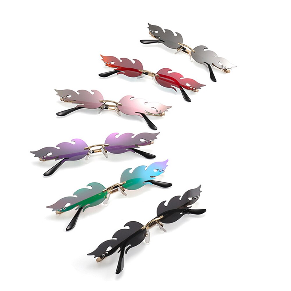 Fire Bril Flame Zonnebril Luxe Mode Vlam Vrouwen Randloze Wave Zonnebril Metal Shades Vintage Vrouwen Brillen UV400