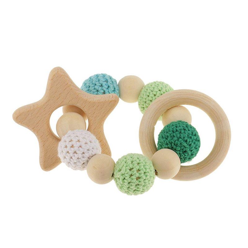 1 Pc Houten Houten Tandjes Ringen Leuke Speelgoed Rammelaar Speelgoed Baby Tandjes Accessoires-Veelkleurige-Ster