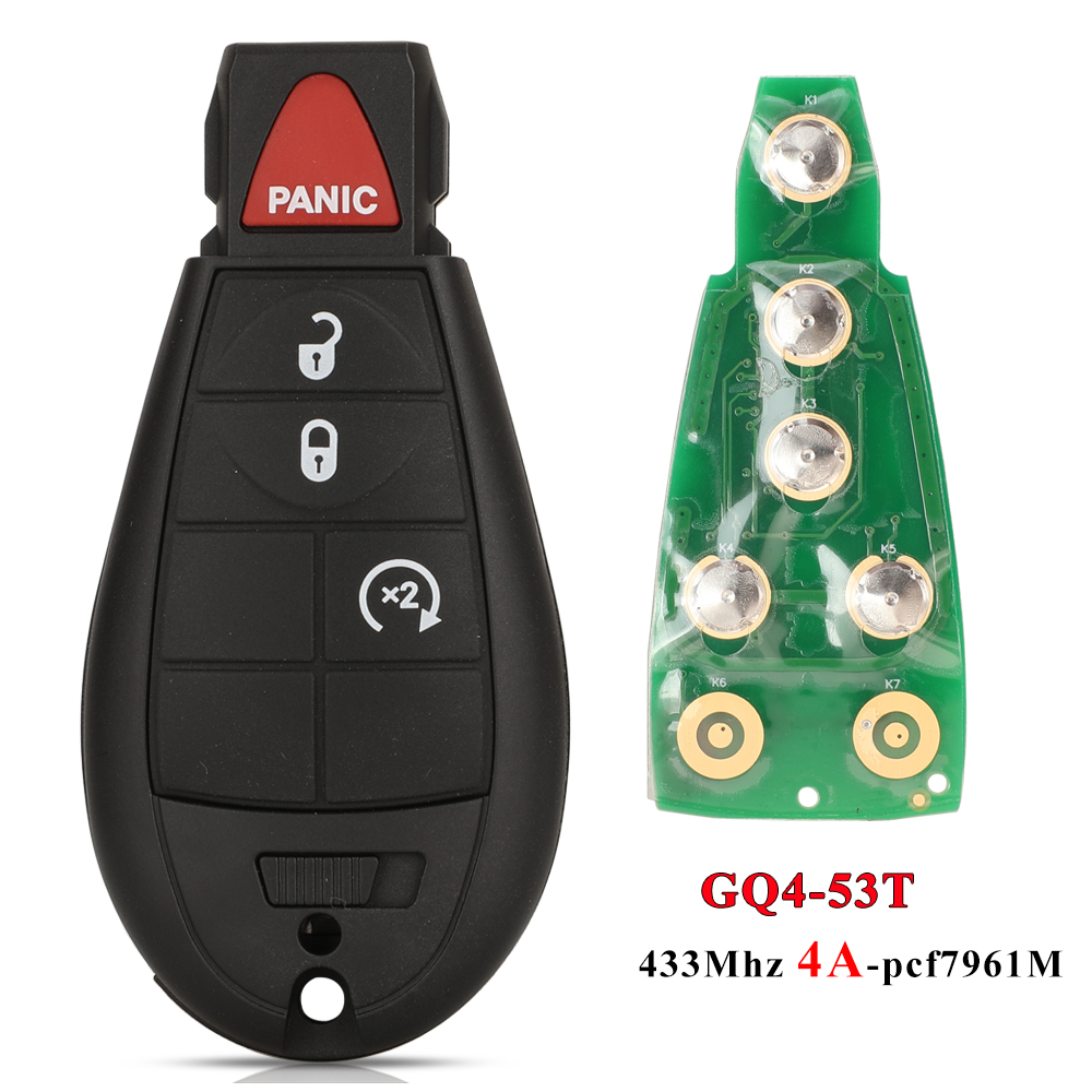 jingyuqin GQ4-53T 433MHz 4A Chip Fobik Remote Car Key fob for For Dodge RAM Jeep Cherokee Sport KL Chrysler Town & Country +: Red / 2 Buttons