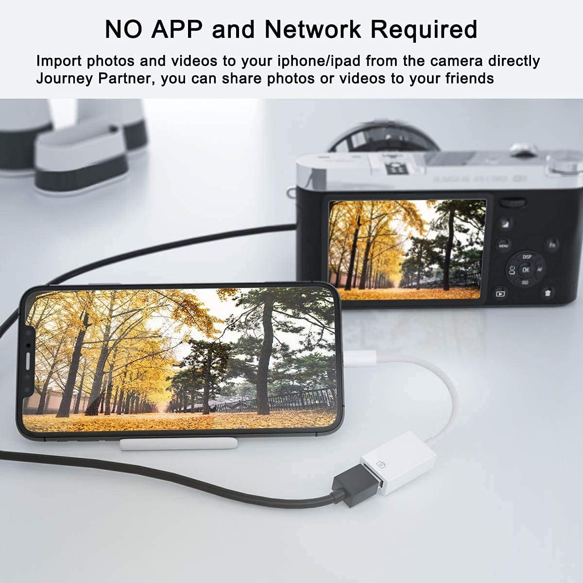 Lightning Female to USB OTG Cable Camera Adapter for Select iPhone iPad Models Car Connectivity Support Camera Connection