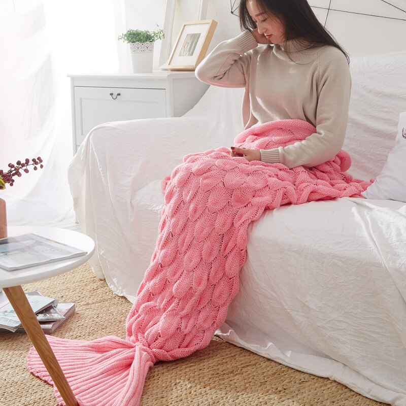 Knitted Mermaid Tail Blanket Fish Scales Crochet Handmade Sleeping Bag for Kids Adult Birthday Christmas: Model 7 / 90x195CM