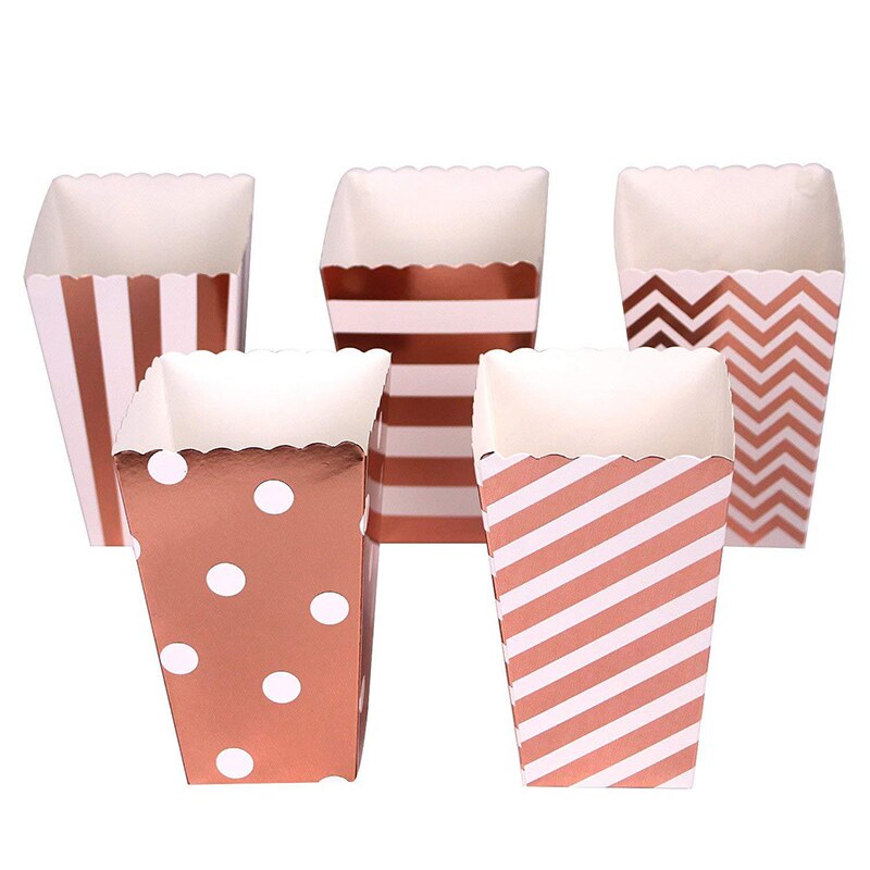 6Pcs Rose Goud Papier Popcorn Party Popcorn Dozen Goud Zilver Pop Corn Snoep/Sanck Dozen Bruiloft Verjaardag Movie party Servies