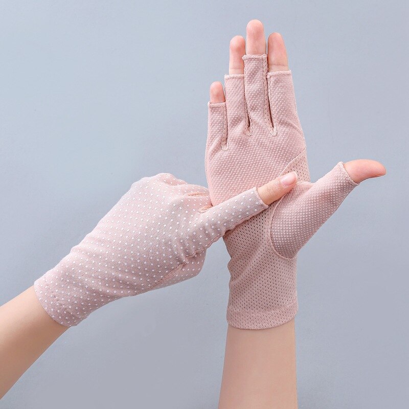 Mode Vrouwen Katoen Dot Zomer Vingerloze Half Vinger Anti-Skid Zon Bescherming Afdrukken Anti-Uv Dunne Korte Rijden handschoenen
