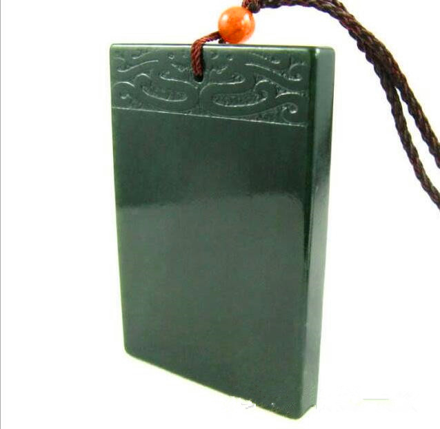 Natural hetian jade QINGYU Square talisman magical magic pendant size 58*36*7mm