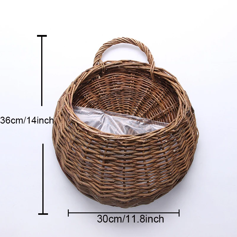 Handgemaakte rieten bloempot wandmontage rotan mand hangende plantenbak mand huis tuin decor geweven rotan vaas manden: Oranje