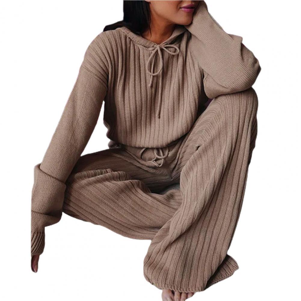 Chándal Vintage de pierna ancha para mujer, traje informal, largo hasta el suelo, informal con capucha, Otoño e Invierno: 2XL / Coffee