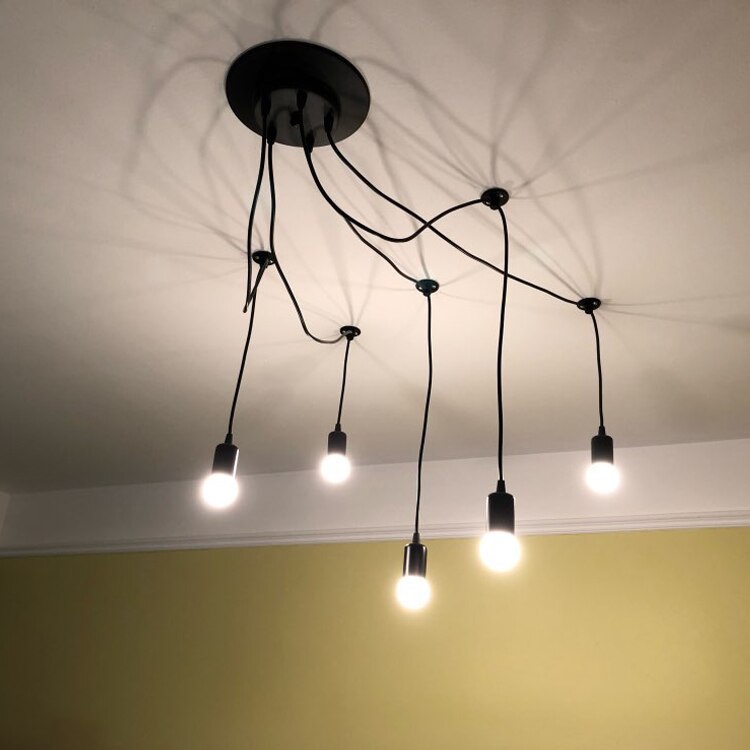 Sort spider lysekrone 1.2/1.5/2m vintage loft indretning justerbar  e27 edison pære lys spider loftslampe armatur lys zdd 0009