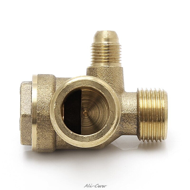 Válvula de retenção compressor de ar, rosca masculina tom dourado de 3 vias