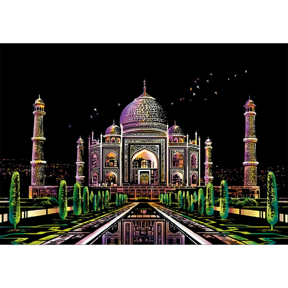 1 Set Taj Mahal Scraping Painting Drawing Paper Colorful Scratch Art Kids Adult Scratch Art Doodle Scraping Painting Puzzle
