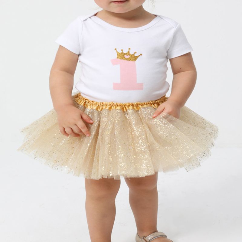 Infant Baby Girls Ballet Dance Tutu Skirt 3 Layers Tulle Glitter Golden Sequins Fluffy Princess Mesh Pettiskirt 0-8 YearQX2D