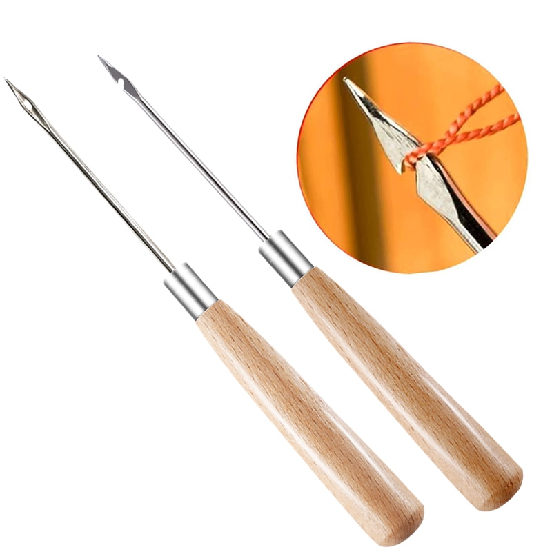KAOBUY 2PCS Leather Wood Handle Sewing Awl For Leather Craft Sewing Hand Tools Accessories Durable Awl