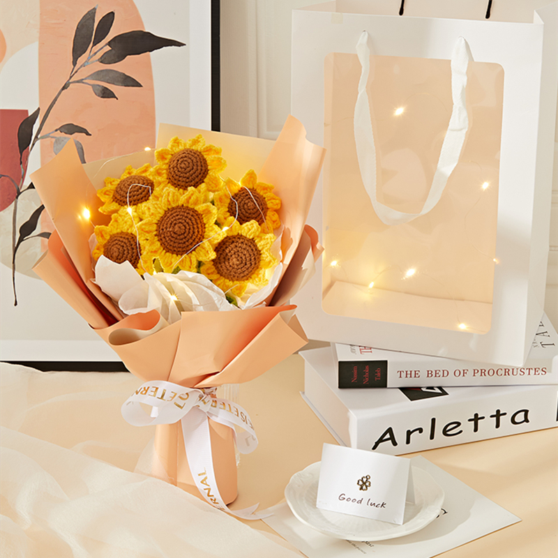 Year DIY Kit Woolen Thread DIY Knitting Material Tulip Sunflower Daisy Bouquet Suit Handmade Crochet Decoration