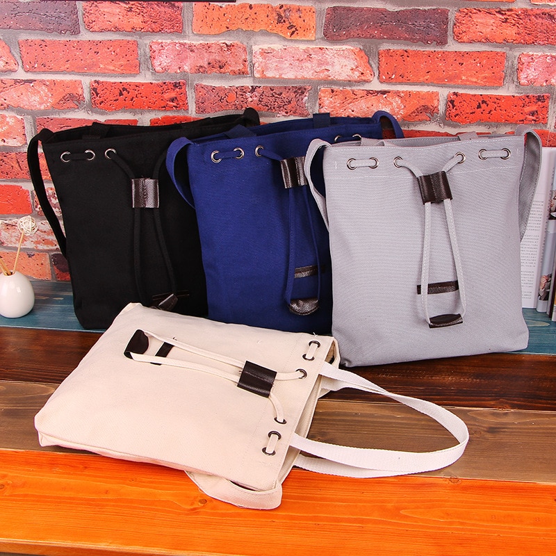 Solid Travel Boodschappentas Touw Trekken Mode Canvas Tassen Grote Capaciteit Messenger Crossbody Tas Bolsa Feminina-30