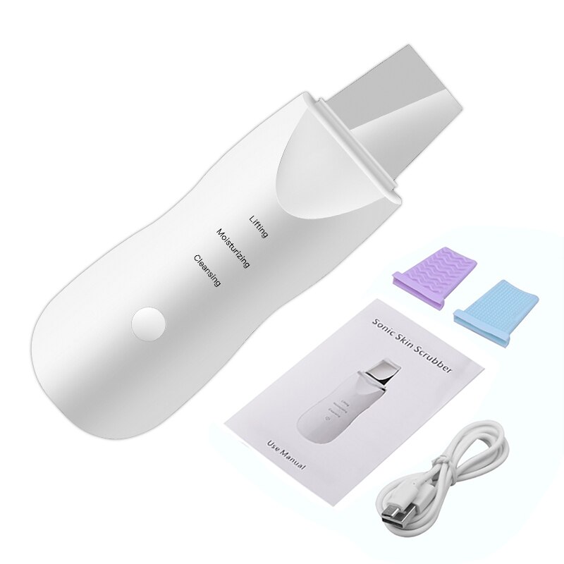 Ultrasonic Facial Skin Cleanser Deep Face Cleaning Ultrasonic Blackhead Peeling Remover Wrinkle Peeling Tool: White