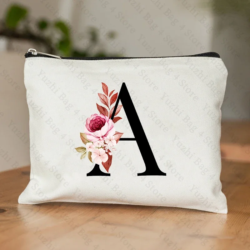 26-Buchstaben-Blumen-machen-hoch-Tasche, bedruckt, Brautjungfer, Hochzeitsgeschenk, Abschlussfeier, Lehrertag, , Aufbewahrungstasche, Reise-Parfüm-Seitentasche