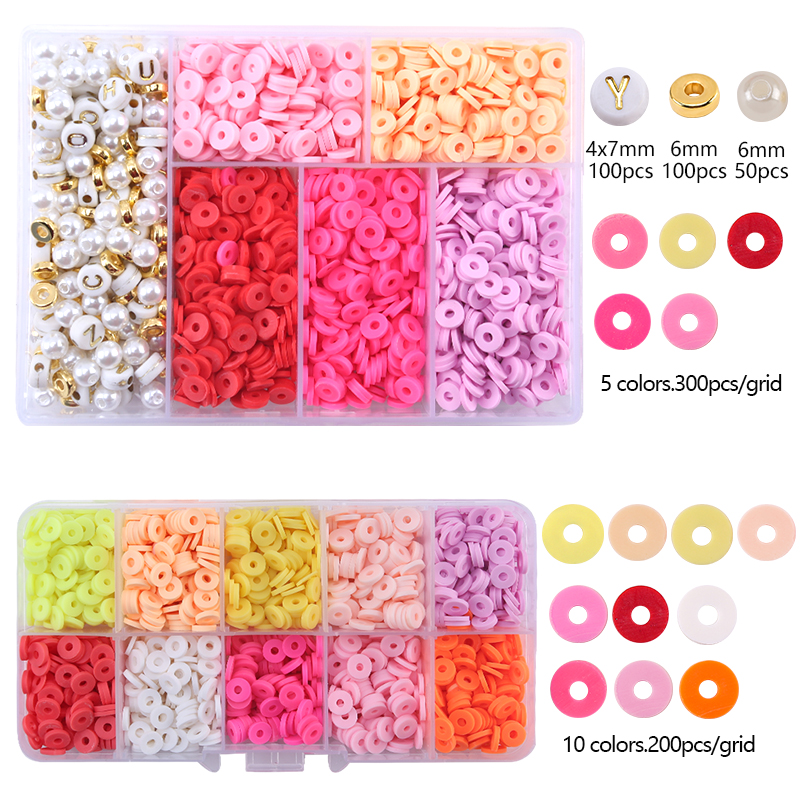 6mm Flat Beads Set Polymer Clay Beads For Jewelry Making With Pearl letter Beads Bracelets Necklace Earring DIY Handmade Craft