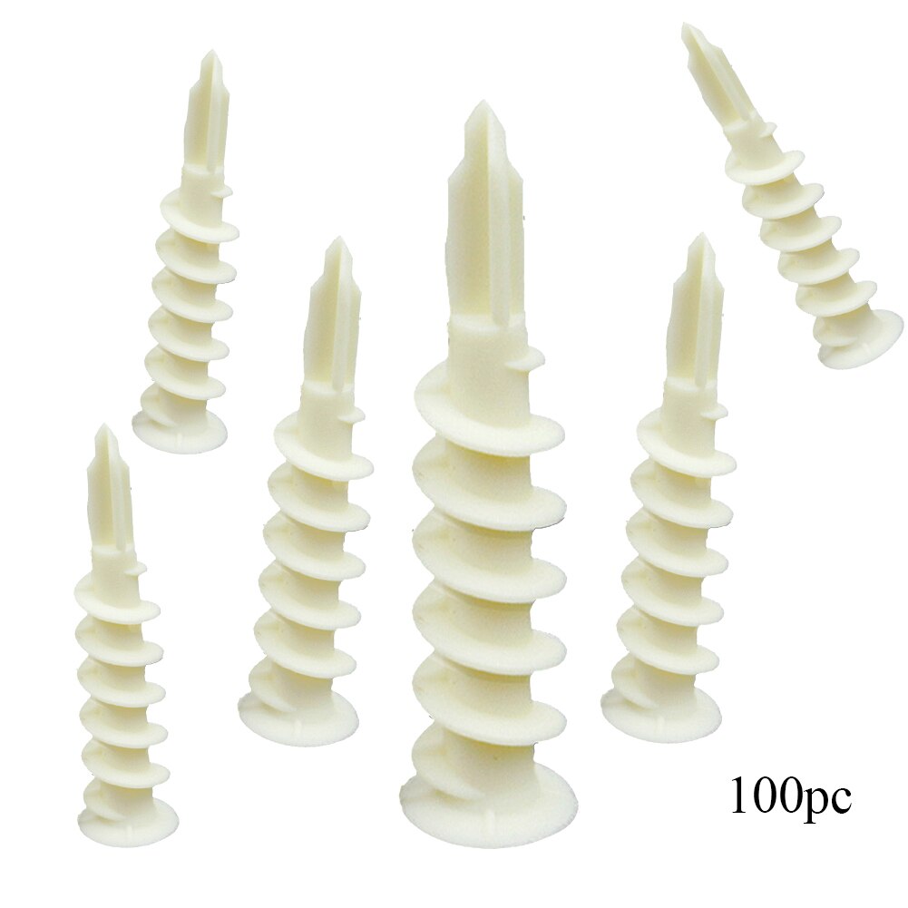 100pcs Home Ribbed Nylon Accessories Tool Plumbing Hardware Expansion Tube 6x33mm Mini Self Drilling Wall Drywall Plasterboard