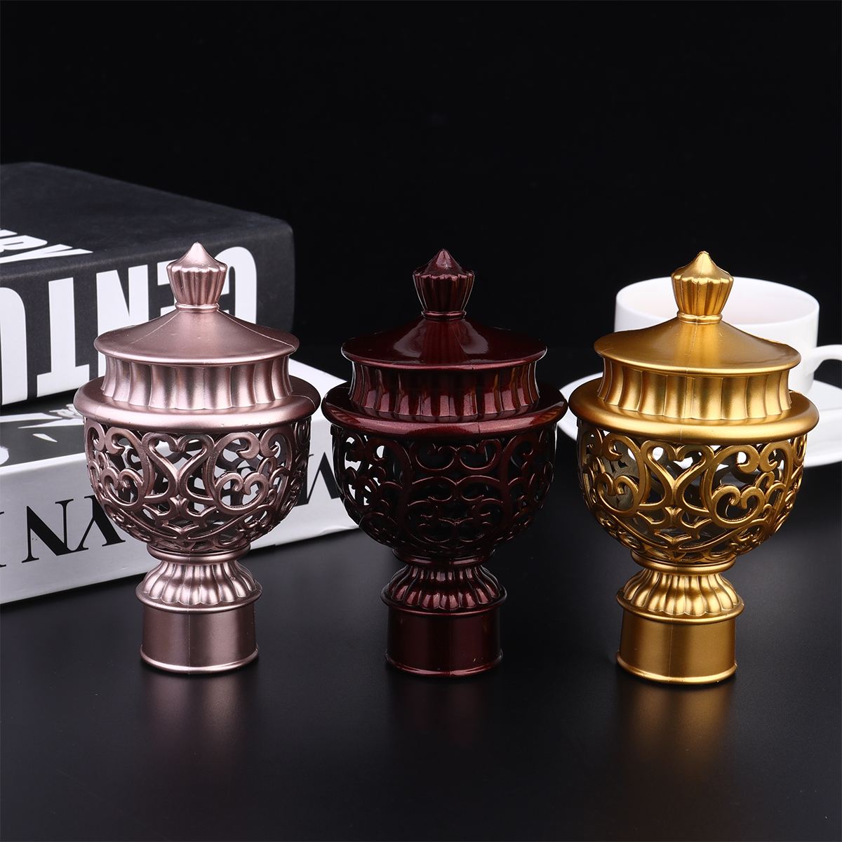 Curtain Rod End Decorative Finial Cap Pole Hollow Plug Rail Hole Fittings Bracket Caps Ends Closing Window Fitting Rods