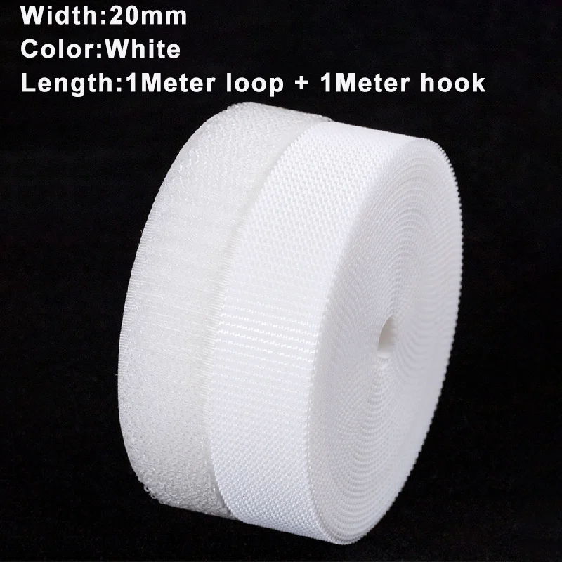 1 M/Pairs Naaien Klittenband Tape Strips Niet-klevende Sluiting Tape Stof Nylon Sticky Strips Voor Kleding DIY Ambachten 20-100mm: WHITE