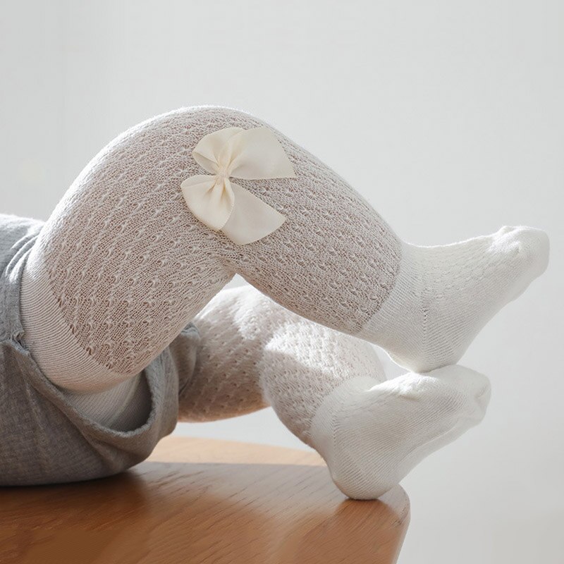 Leuke Bows Baby Girl Panty Zomer Mesh Ademend Kids Panty Effen Kleur Elastische Baby Peuter Kousen Baby Meisje Kleding