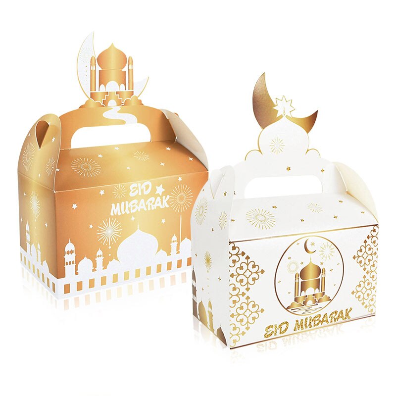 Sac à bonbons Eid Mubarak 4 pièces, boîte avec poignée, boîtes d&#39;emballage en papier pour Eid al-fitr, fournitures pour fête musulmane islamique