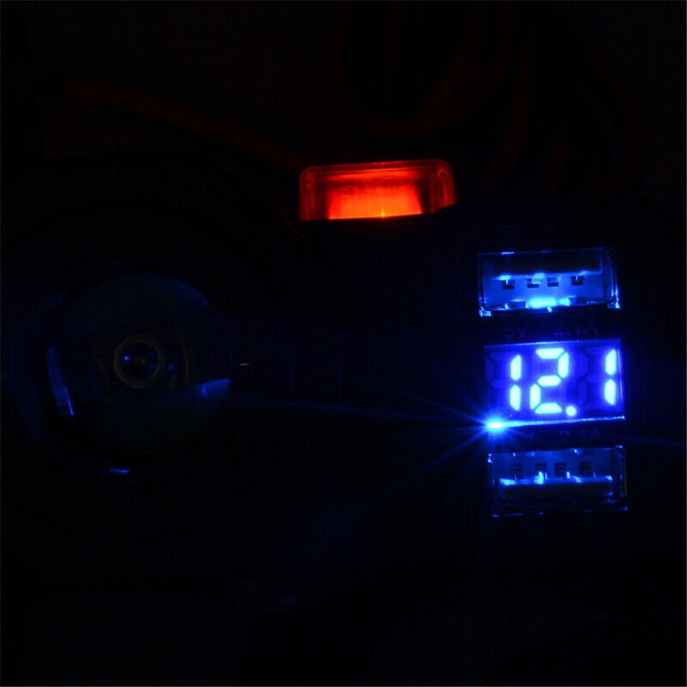 Waterproof Motorcycle USB Charger Power Adapter 12V/24V Socket Voltmeter Display
