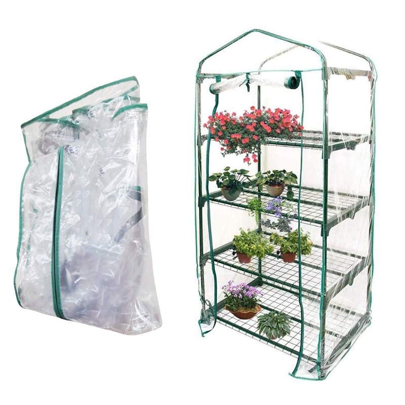 G5AB 2/3/4/5 Tier Greenhouse PVC Cover wih Roll-Up Zipper Door Plant Grow Bags Tent