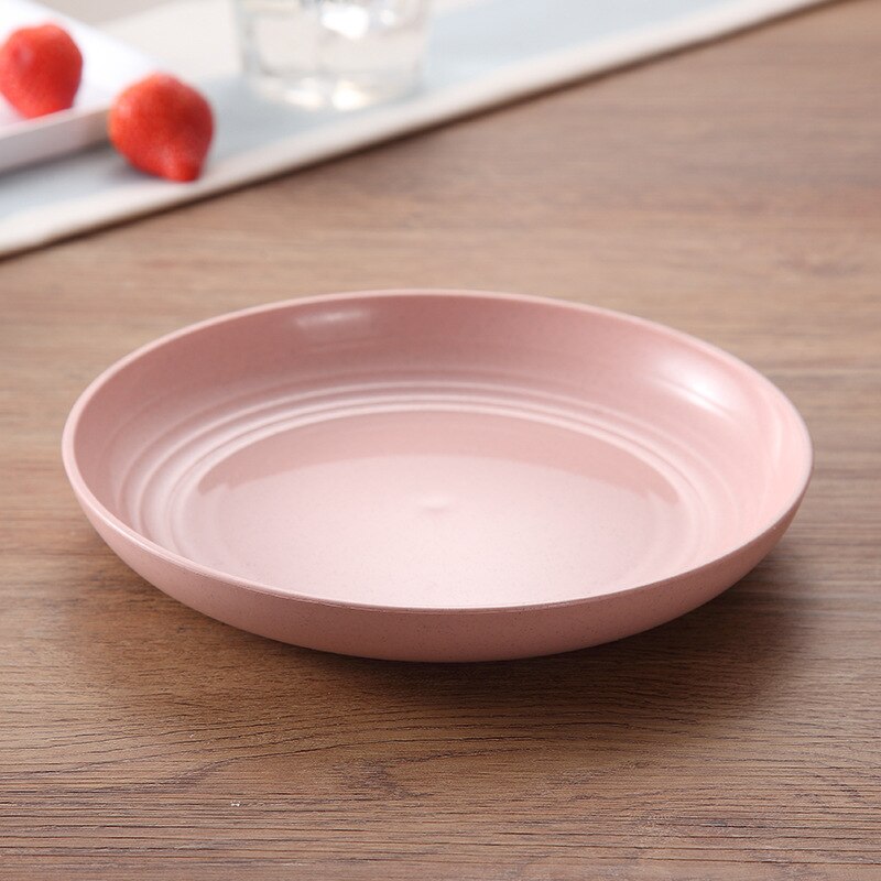 Environmental Protection Of Wheat Straw Plate Dishes Western Fruits Round Flat Plate Biodegradable Kitchen Utensils: pink