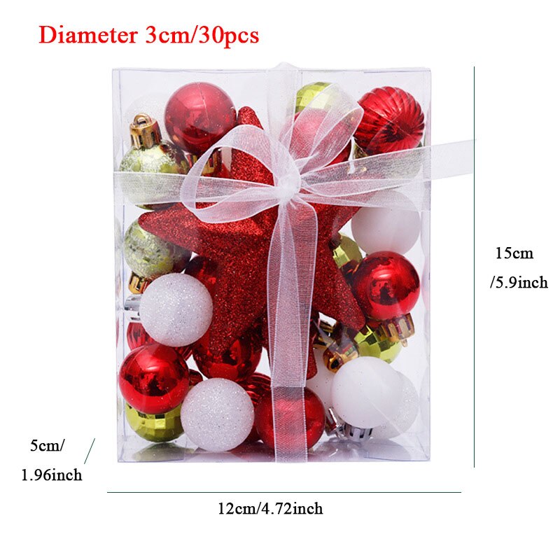 90 Stks/set Kerstballen Met Boom Top Sparkle Sterren Opknoping Bal Kerstballen Sneeuwvlok Kerstboom Decoratie Ballen Ornament: 30 Pcs Red Green