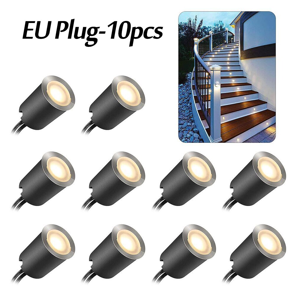 10 stk dæklys  dc12v ip67 vandtæt udendørs indbygget led-lampe landskabslys trappe gulvindretningslampe 3000k: Eu-stik