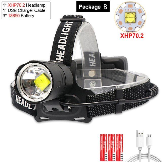 100000LM XHP70.2 LED Scheinwerfer XHP70 Gelb Weiß LED Scheinwerfer Angeln Camping Zoomen USB Aufladbare Taschenlampe Verwenden 3*18650 batterien: B / 3000K-gelb licht