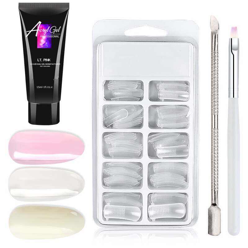 Kit de faux-ongles pour Extension de Gel UV, ensemble français pour construction rapide, moule, pointes, cuillère à cuticules en acier inoxydable, brosse à trancher, 6 pièces: SET-B