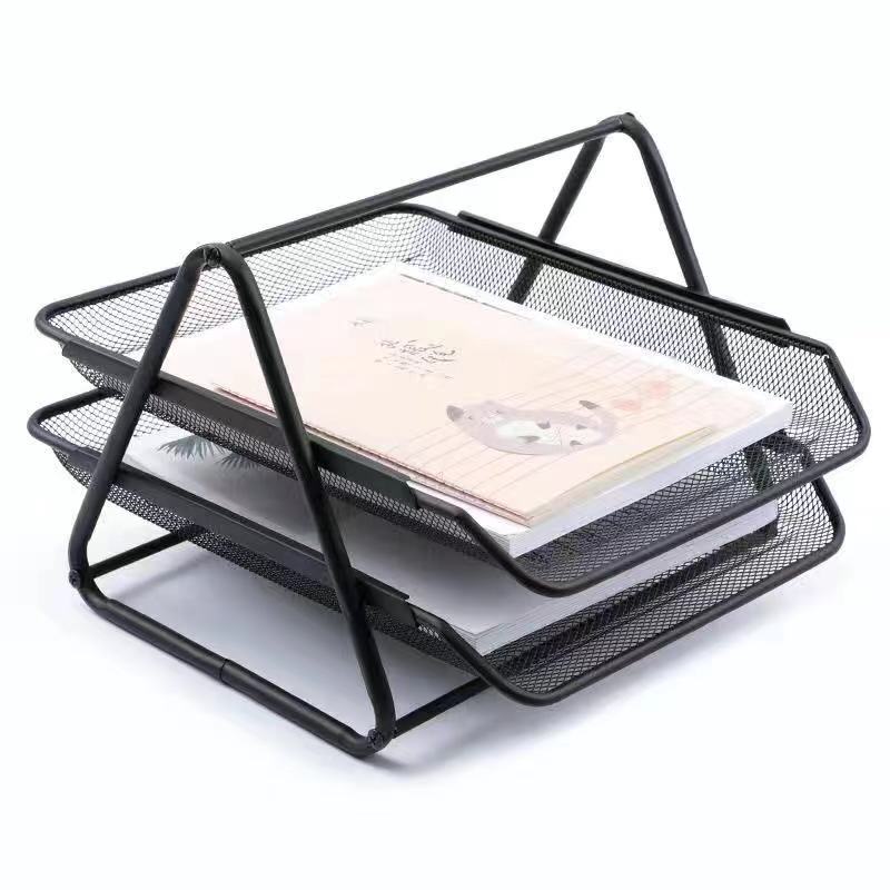 Office Filing Trays Holder A4 Document Letter Paper Wire Mesh Storage Organizer Metal Wire Storage Holder: Double file tray