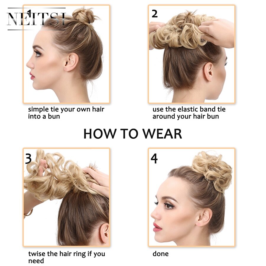 Neitsi kvinder krøllet chignon hår knold til brude syntetisk high extensions hestehale hår bundter hårstykker hår knolde 111#