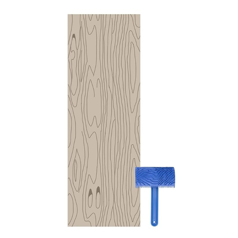Blue Wood Grain Tool with Rubber Handle Graining Empaistic Stamp Pattern for Wall Painting DIY Decoration Paint Roller