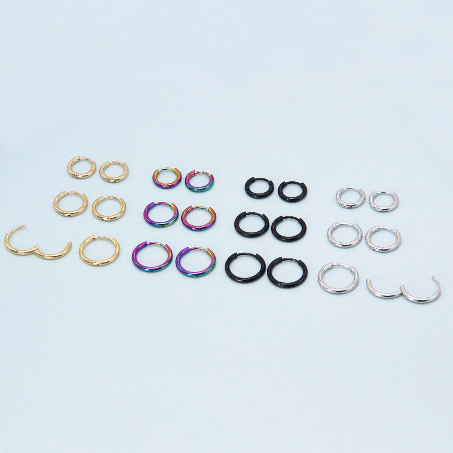 1 Pair Hypoallergenic Unisex Surgical Stainless Steel Small Cartilage Helix Hole Piercing Hoop Earrings Set for Men Women