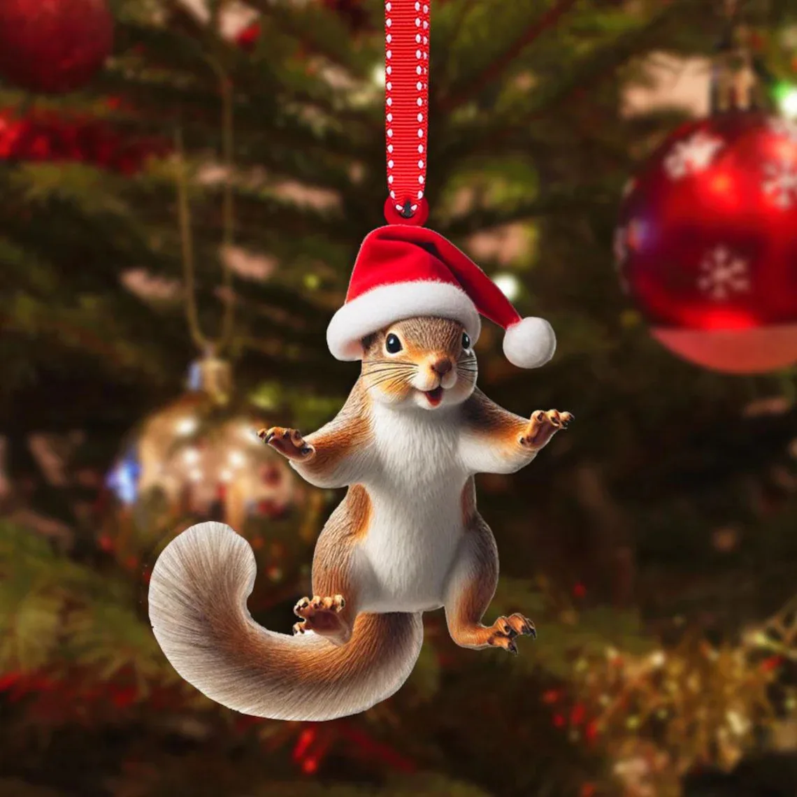 Christmas Tree Pendants Acrylic Cute Squirrel Hanging Ornaments For Wall Xmas Tree Decorations Party Supplies Year: Fluorescence Yellow