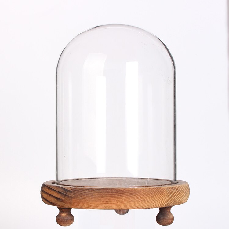 Glass Dome display case for Preserved Flowers bell jar with Wood Base Home wedding dia 10cmor 3.9inch height 12 cm or 4.7inch: archaistic with feet